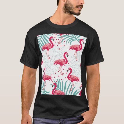 Tropischer Flamingo und Blätter, Sommermuster. T-Shirt (Vorderseite)