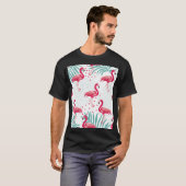 Tropischer Flamingo und Blätter, Sommermuster. T-Shirt (Vorne ganz)