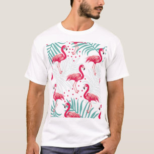 Tropischer Flamingo und Blätter, Sommermuster. T-Shirt