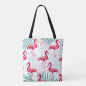 Tropischer Flamingo und Blätter, Sommermuster. Tasche (Rückseite)