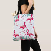 Tropischer Flamingo und Blätter, Sommermuster. Tasche (Von Nahem)