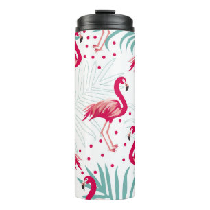 Tropischer Flamingo und Blätter, Sommermuster. Thermosbecher