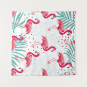 Tropischer Flamingo und Blätter, Sommermuster. Wandteppich (Vorderseite (Horizontal))