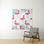 Tropischer Flamingo und Blätter, Sommermuster. Wandteppich (Beispiel)