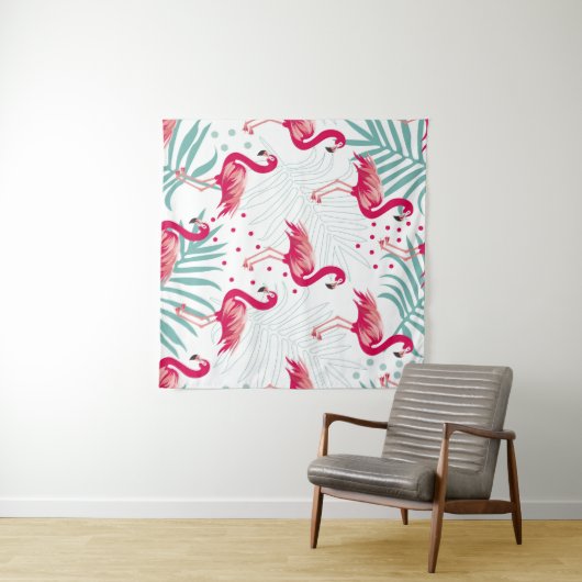 Tropischer Flamingo und Blätter, Sommermuster. Wandteppich (Beispiel (Horizontal))