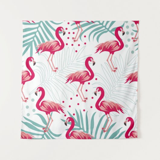 Tropischer Flamingo und Blätter, Sommermuster. Wandteppich (Vorderseite)