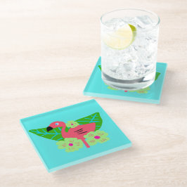 Tropischer Flamingo und Blume Glasuntersetzer