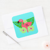 Tropischer Flamingo und Blume Quadratischer Aufkleber (Umschlag)