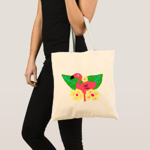 Tropischer Flamingo und Blume Tragetasche
