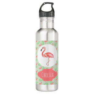 Tropischer Flamingo und Name des Mädchens Edelstahlflasche