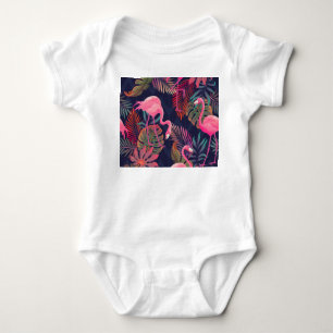Tropischer Flamingo: Vintages Palmmuster. Baby Strampler