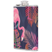 Tropischer Flamingo: Vintages Palmmuster. Flachmann (Links)