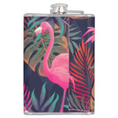Tropischer Flamingo: Vintages Palmmuster. Flachmann (Rückseite)