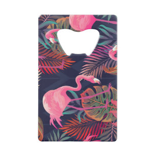 Tropischer Flamingo: Vintages Palmmuster. Geldbeutel Flaschenöffner