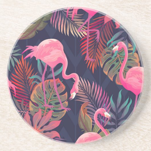 Tropischer Flamingo: Vintages Palmmuster. Getränkeuntersetzer (Vorne)