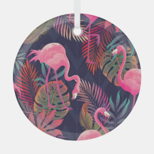 Tropischer Flamingo: Vintages Palmmuster. Ornament Aus Glas