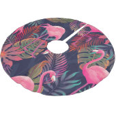 Tropischer Flamingo: Vintages Palmmuster. Polyester Weihnachtsbaumdecke (Schrägansicht)