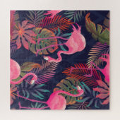 Tropischer Flamingo: Vintages Palmmuster. Puzzle (Horizontal)