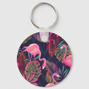 Tropischer Flamingo: Vintages Palmmuster. Schlüsselanhänger