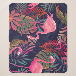 Tropischer Flamingo: Vintages Palmmuster. Sherpadecke