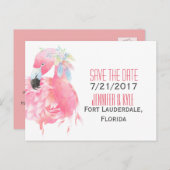 Tropischer Flamingo Wedding speichern Sie das Datu Ankündigungspostkarte (Vorne/Hinten)