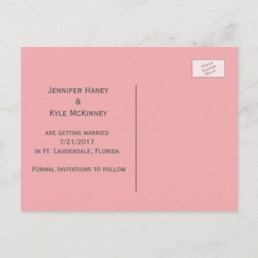 Tropischer Flamingo Wedding speichern Sie das Datu Ankündigungspostkarte (Rückseite)