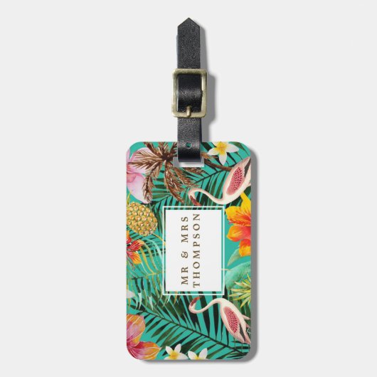 tropischer FlamingoPalme-Gepäckanhängeraufkleber Gepäckanhänger (Vorderseite vertikal)