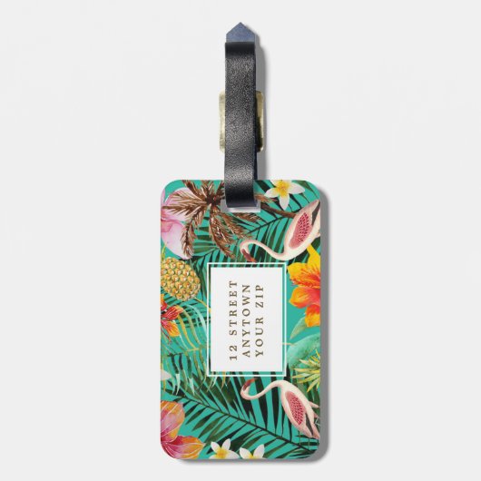 tropischer FlamingoPalme-Gepäckanhängeraufkleber Gepäckanhänger (Rückseite vertikal)