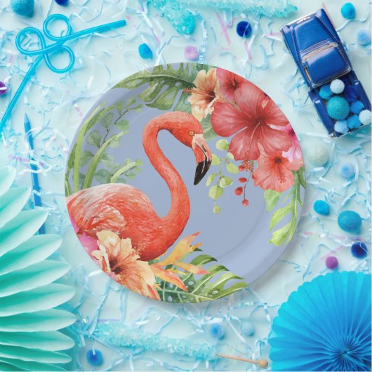 Tropischer Flamingos-Hibiskus Pappteller (Party)