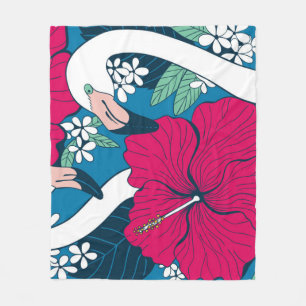 Tropischer Flamingos: Hibiskus Plumeria Hintergrun Fleecedecke