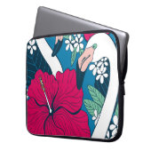 Tropischer Flamingos: Hibiskus Plumeria Hintergrun Laptopschutzhülle (Vorderseite Links)