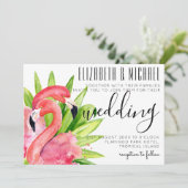 Tropischer Flamingos Hochzeitsempfang Moderne Einladung (Stehend Vorderseite)