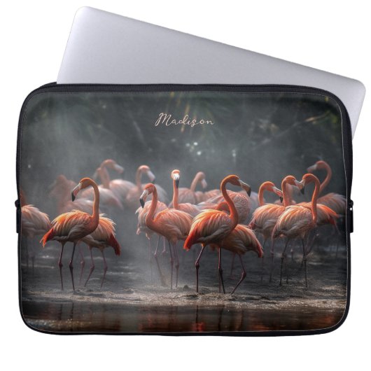 Tropischer Flamingos-individuelle Name Laptopschutzhülle (Vorderseite)