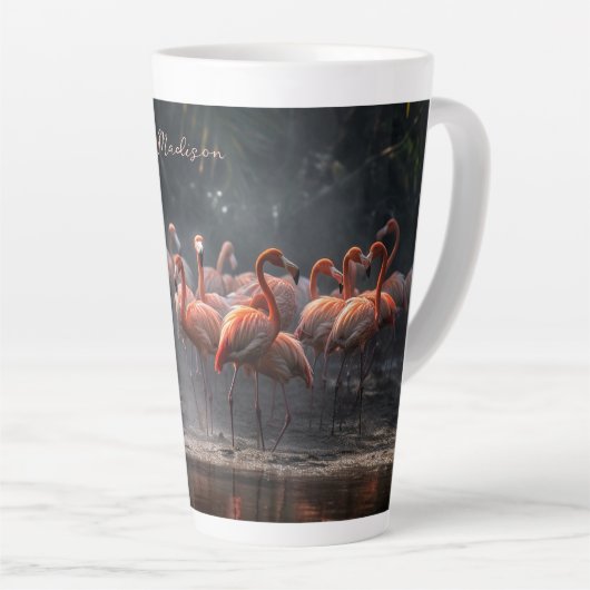 Tropischer Flamingos-individuelle Name Milchtasse (Rechte Ecke)