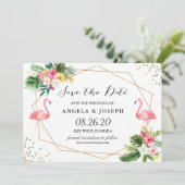 Tropischer Flamingos Sommer Save the Date (Stehend Vorderseite)