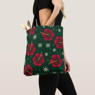 Tropischer floraler Hibiskus Snowflakes Weihnachte Tasche