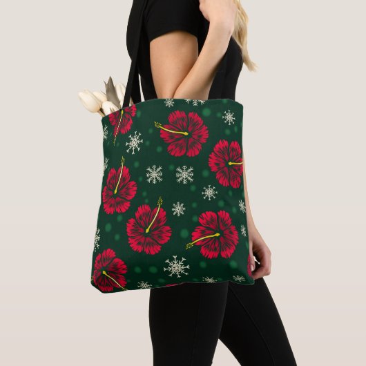 Tropischer floraler Hibiskus Snowflakes Weihnachte Tasche (Von Nahem)
