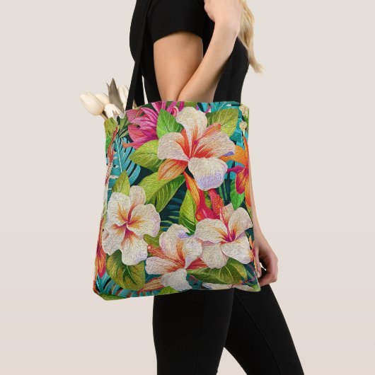 Tropischer floraler Ölmalstil Tasche (Von Nahem)