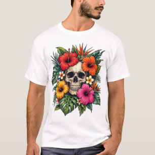 Tropischer floraler Totenkopf Vibrant Hawaiian Bot T-Shirt