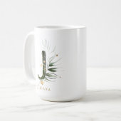 Tropischer Foliage Monogram Letter "J" Personalisi Kaffeetasse (Vorderseite Links)