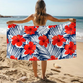 Tropischer Foliage Roter Hibiskus Strandtuch