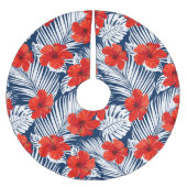 Tropischer Foliage Roter Hibiskus | Weihnachten Polyester Weihnachtsbaumdecke (Vorderseite)