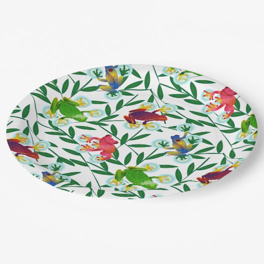 Tropischer Froschdschungel Pappteller (Schrägansicht)