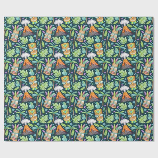 Tropischer Fun Jungle Tiki Vulkan Geschenkpapier (Flach)