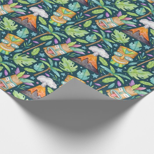 Tropischer Fun Jungle Tiki Vulkan Geschenkpapier (Ecke)