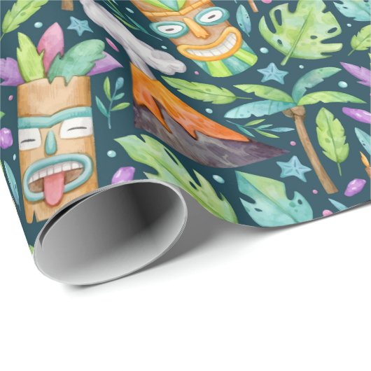 Tropischer Fun Jungle Tiki Vulkan Geschenkpapier (Rolleneckpunkt)