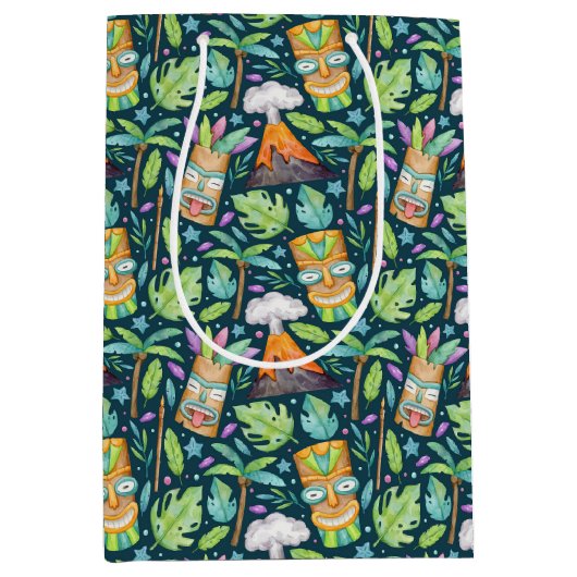 Tropischer Fun Jungle Tiki Vulkan Mittlere Geschenktüte (Vorderseite)