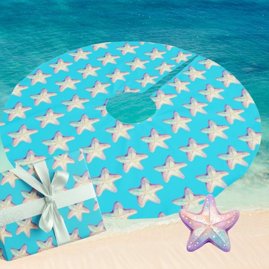 Tropischer funkelnder Seestern Weihnachtsfeiertag  Polyester Weihnachtsbaumdecke