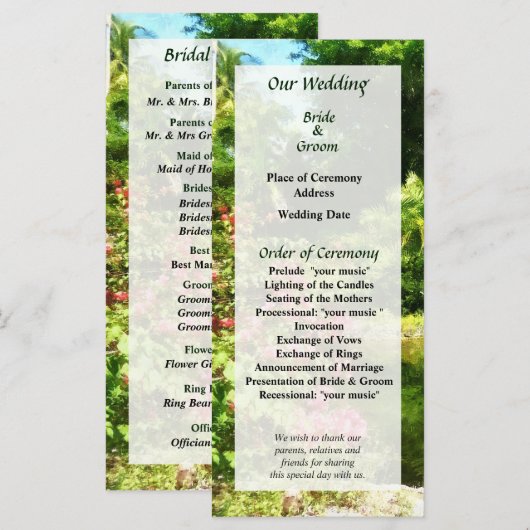 Tropischer Garten am See Hochzeitsprogramm Programm (Vorne/Hinten)