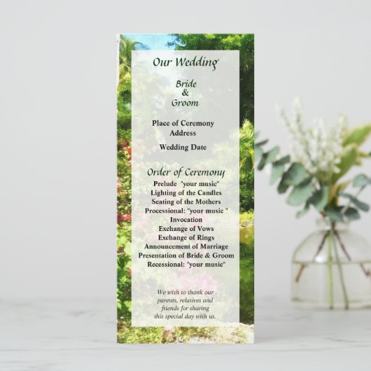 Tropischer Garten am See Hochzeitsprogramm Programm (Stehend Vorderseite)